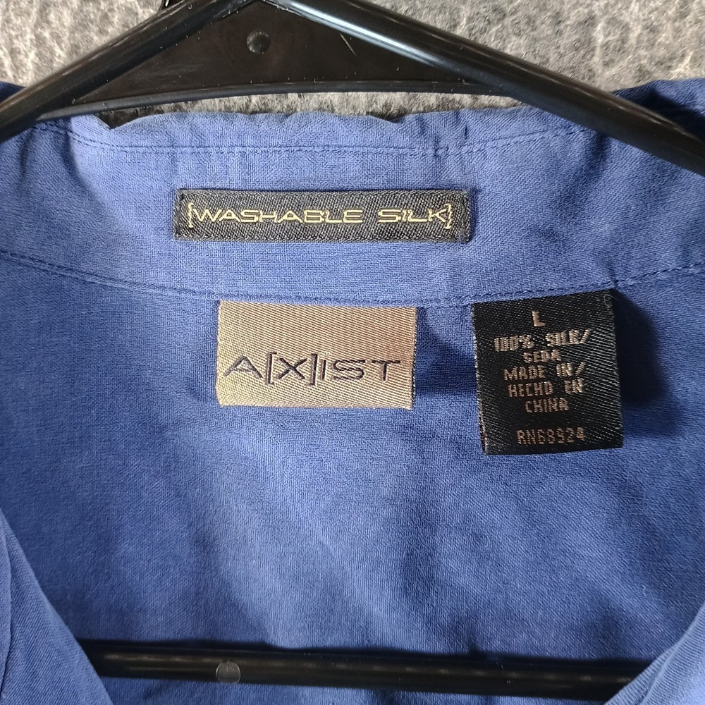 Lot of 2 Axist 100% Silk Button Up Shirts Mens L Short Sleeve Bowling Washable - Picture 11 of 15